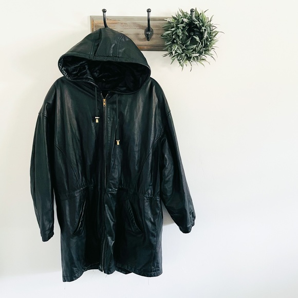 Wilsons Leather Jackets & Blazers - Wilsons Black Leather Toggle Long Hood Jacket XL